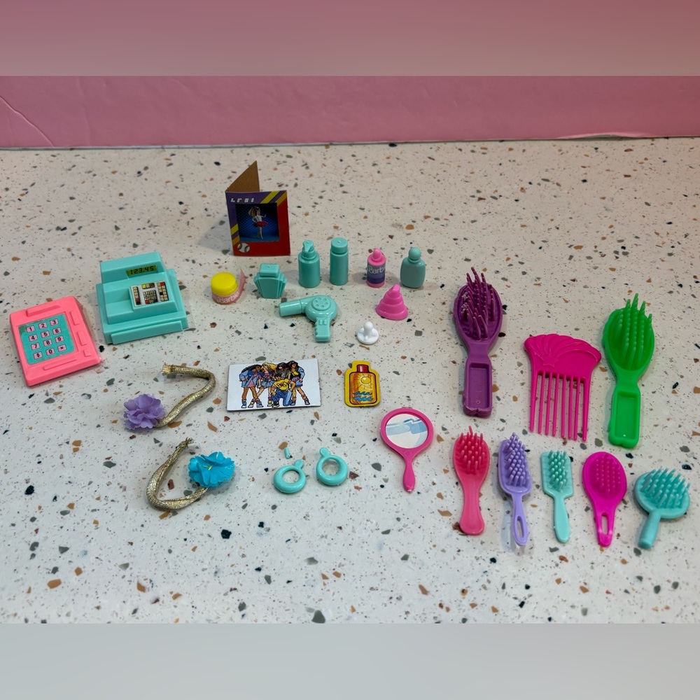 Vintage Barbie Salon Accessories Lot 80s 90s‎ Hair Brushes Cash Register Dryer